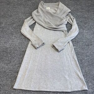 AKINI Women's Small Gray Sweater Dress Off Shoulder Foldover Neck A Line Knit